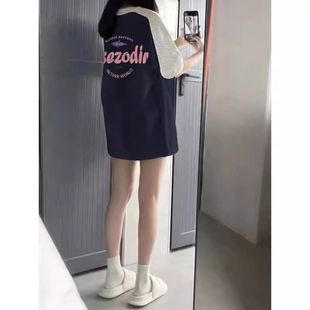 韩系百搭设计感ins宽松上衣 新款 撞色插肩多巴胺纯棉短袖 t恤女夏季