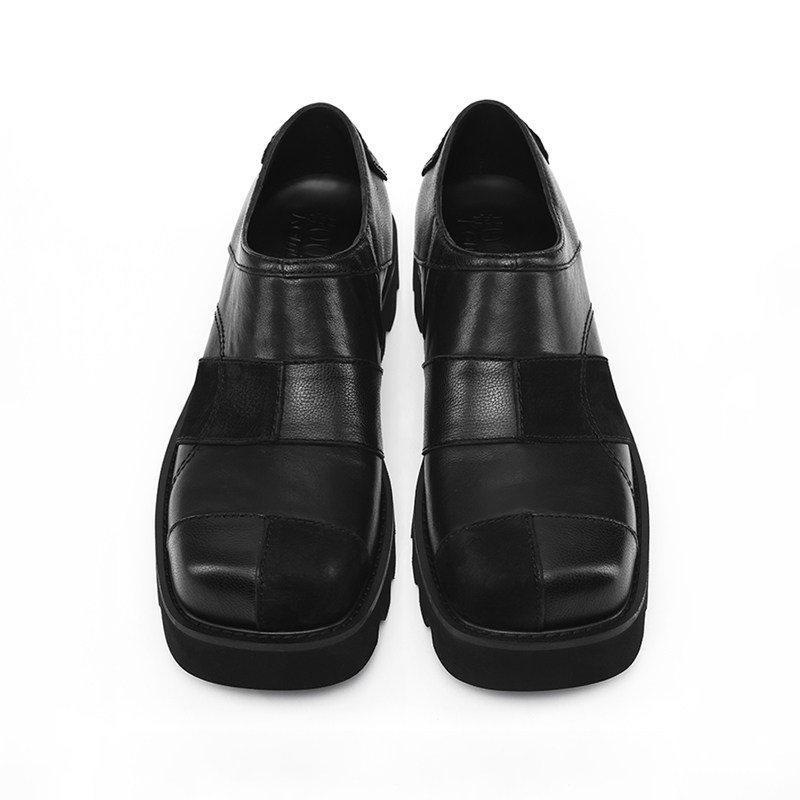 Kami anger 原创设计方头拼接缝制鞋 增高休闲皮鞋男新款一脚蹬