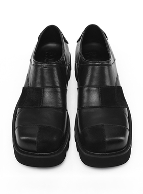 Kami anger 原创设计方头拼接缝制鞋 增高休闲皮鞋男新款一脚蹬