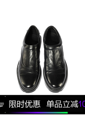 Kami anger原创设计黑色手工薄底休闲短翼橡筋布鲁切尔鞋 尖头鞋