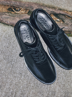 Kami anger原创设计黑色保龄球鞋圆头增高真皮百搭休闲男女皮鞋