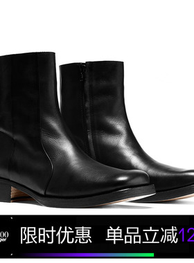 Kami anger原创设计手工固特异缝制意大利牛皮方头高帮切尔西靴男