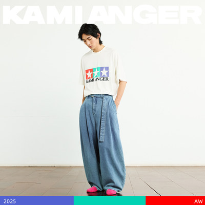 KAMIANGER RGB 新款双纱平纹纯棉星星丝网印花宽松百搭短袖T恤