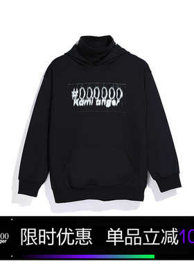 Kami anger模糊印花套头卫衣 宽松休闲运动情侣黑色高领连帽卫衣