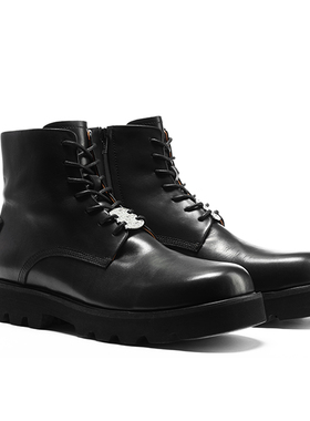 王一博同款Kami anger原创真皮圆头厚底增高德比鞋休闲高帮皮鞋男