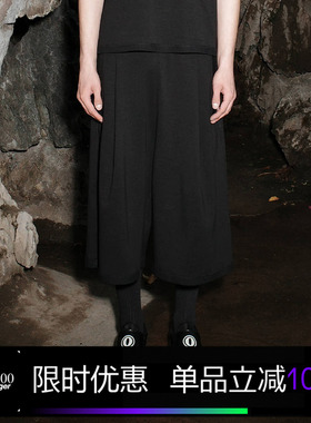 Kami anger原创设计黑色宽腰头运动七分裤