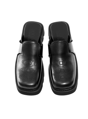 Kami anger眼睛刺绣方包头博肯鞋 时尚厚底黑色休闲增高半拖鞋