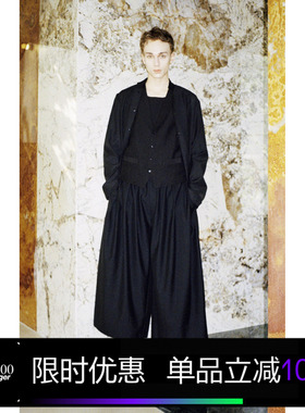 Kami anger原创设计黑色松紧腰八分宽松休闲裤高支数羊毛武士裤男