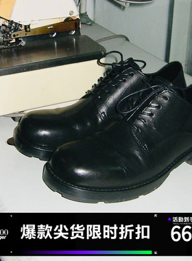 Kami anger 林峯同款油蜡马皮圆头德比鞋 增高休闲皮鞋新款厚底鞋