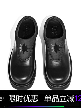 Kami anger原创设计黑色德比包头拖鞋 时尚厚底休闲增高半拖鞋男
