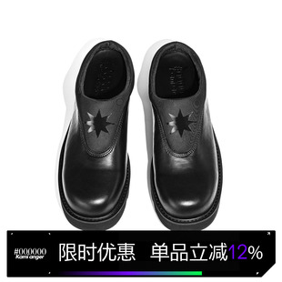 Kami anger原创设计黑色德比包头拖鞋 时尚厚底休闲增高半拖鞋男