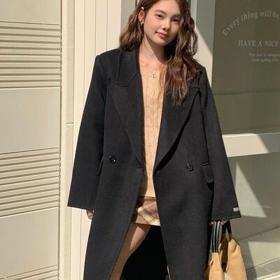 秋冬2025季新款双面毛呢大衣女正肩中长款韩版H型直筒呢子外套