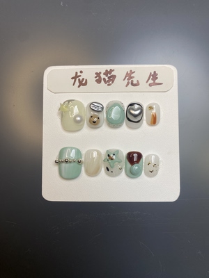 清新奶绿短款穿戴甲 手工立体卡通美甲A0278 学生日常假指甲贴片