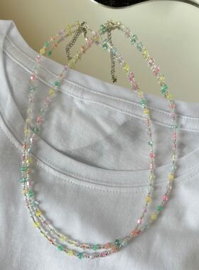 夏季彩色串珠项链女款2024新款爆款小众甜美轻奢极细锁骨链配饰