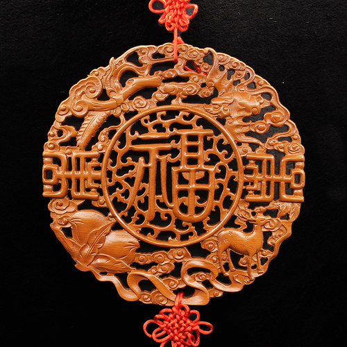 桃木福字中国结福寿如意挂件