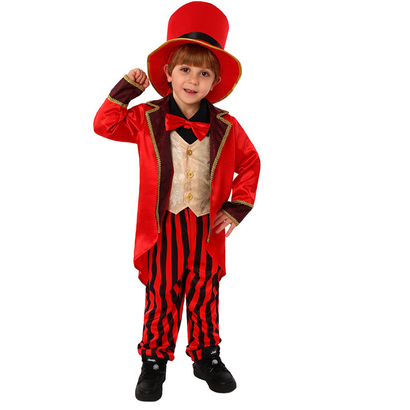 儿童圣诞节红色马戏团驯兽师Circus Ringmaster cos服舞台演出装
