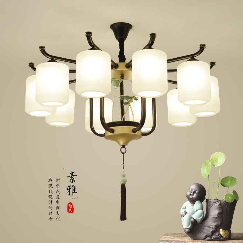 艺术吊灯创意新中式客厅枝型吊灯铁艺玻璃多头LED中国风禅意灯具