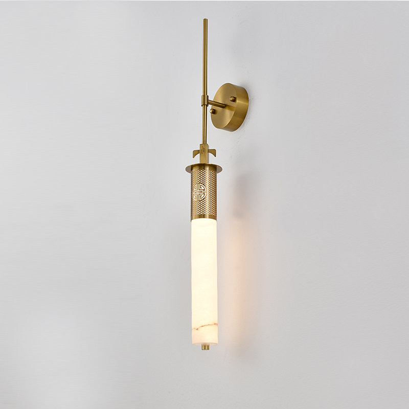 新中式壁灯天然云石背景墙装饰酒店大堂长杆禅意走廊过道中山灯具