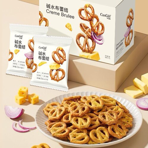 卡仕伽碱水布蕾结330g芝士洋葱黄油芥末味面包干代餐点心小吃饼干