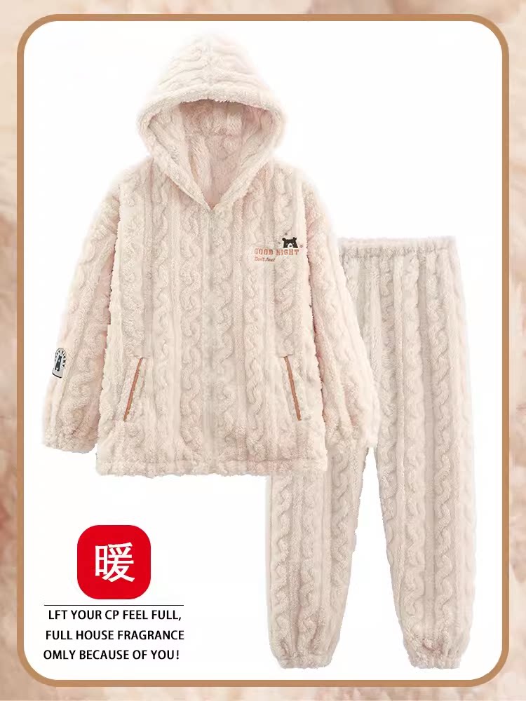 여성용 산호 벨벳 잠옷 가을 겨울 플러스 벨벳과 두꺼운 플란넬 여성용 겨울 가디건 캐주얼 홈웨어 겨울 스타일