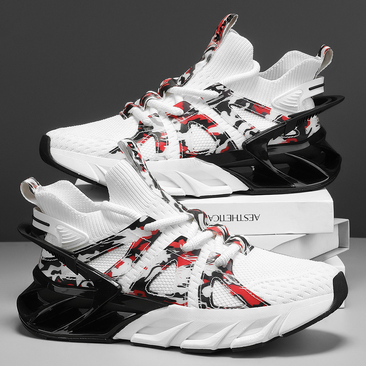 男鞋透气飞织网面鞋厚底老爹鞋潮流刀锋跑步运动鞋夏季时尚休闲鞋