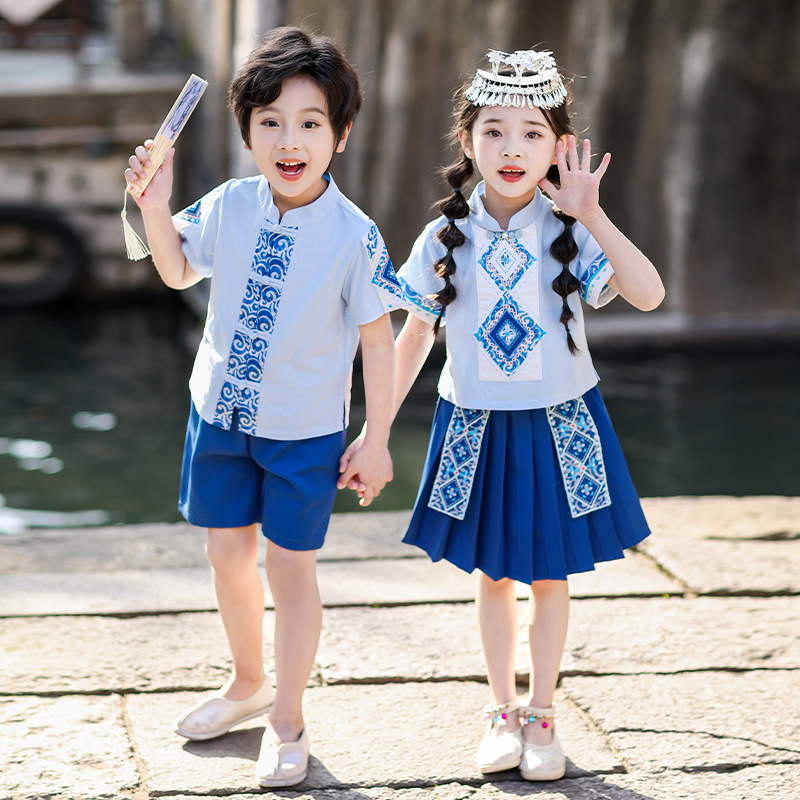 六一儿童壮族演出服彝族土家族苗族服装少数民族男女童舞蹈服夏装