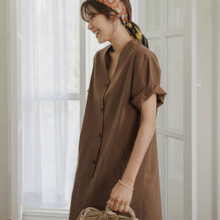 棉麻连衣裙纯麻衬衫裙宽松文艺春夏秋女中长款休闲2025新款韩版潮