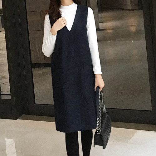 羊毛毛呢纯色宽松版连衣裙H版