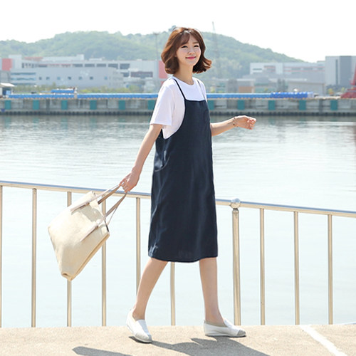 宽松休闲先手吊带减龄韩版纯麻