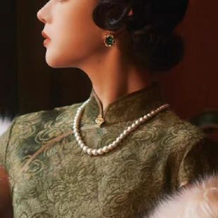 配旗袍珍珠项链50cm妈妈款配饰品锁骨链中新中式颈链毛衣链女款