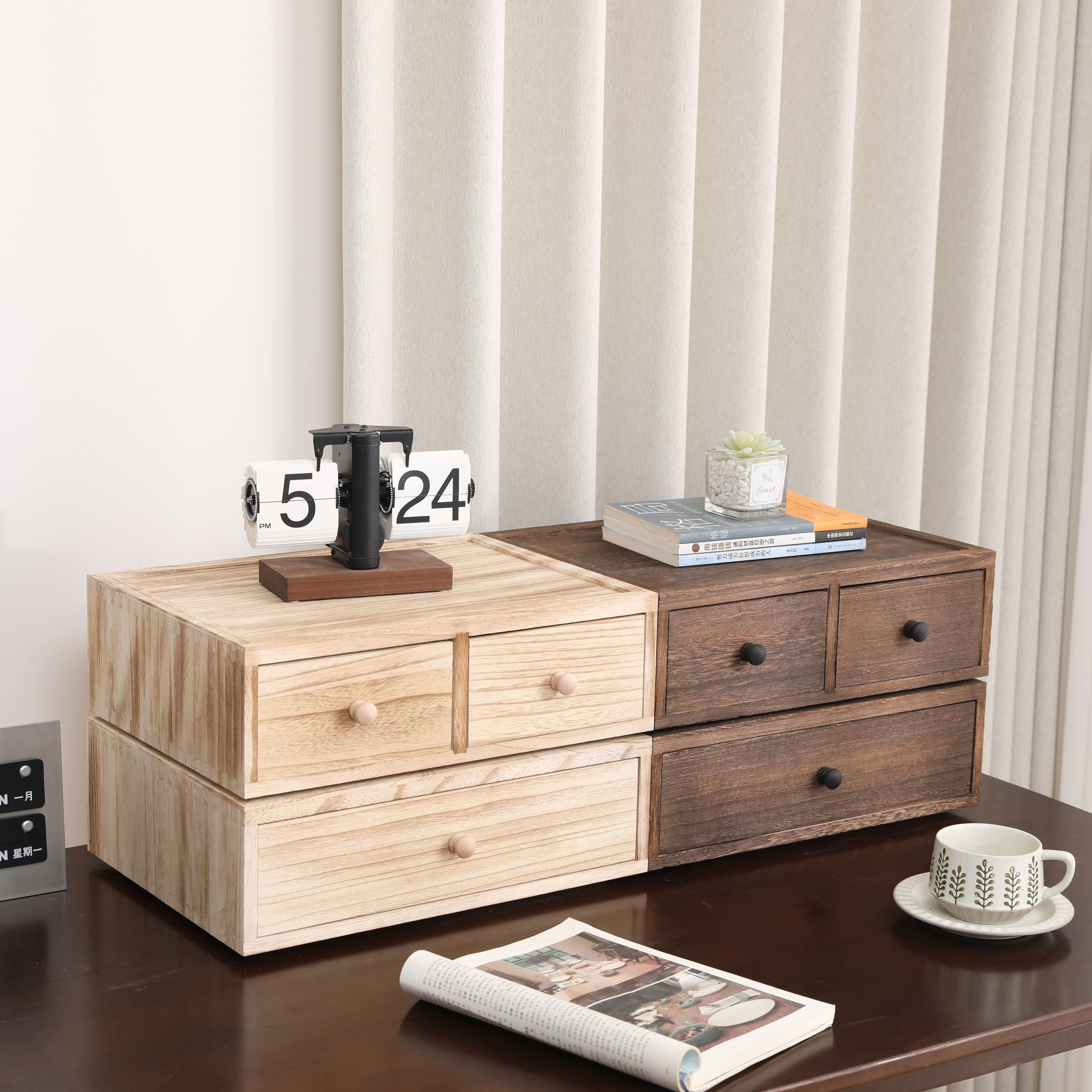 实木桌面收纳盒大容量抽屉式置物柜A4纸文件办公整理玄关小储物柜