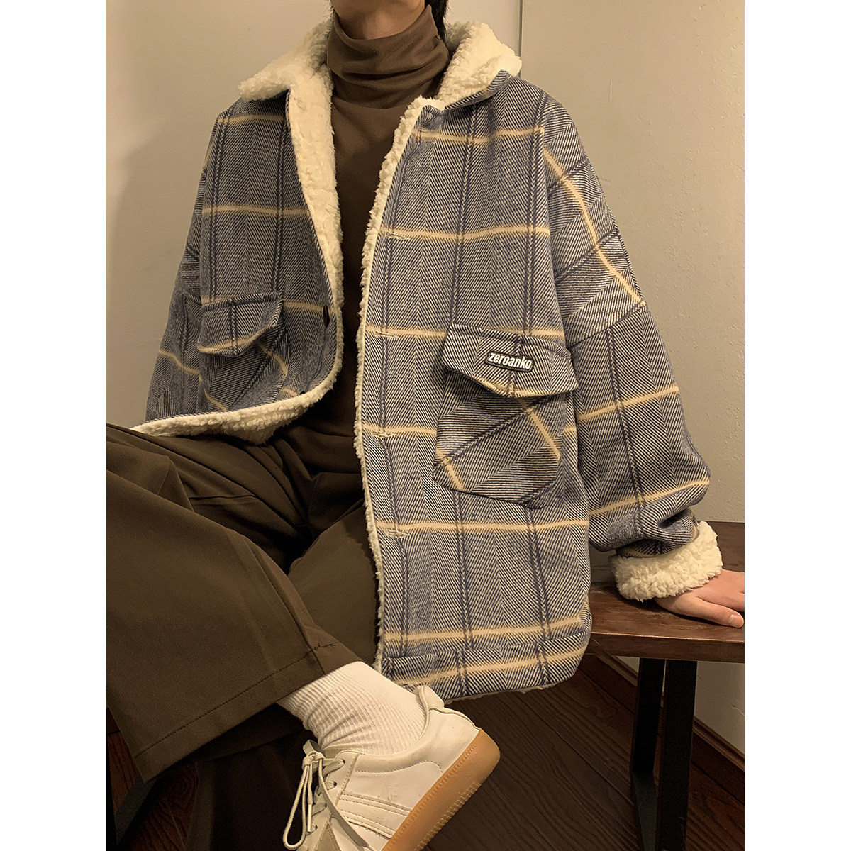 新款毛呢格子棉衣加绒加厚夹克xz1002-1-Y73p115控139,男装夹克,星座906（原电商a316-1）
