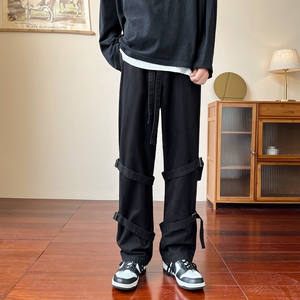 新款美式绑带工装裤潮流休闲炸街痞帅男长裤z1002-1-K51P55图片