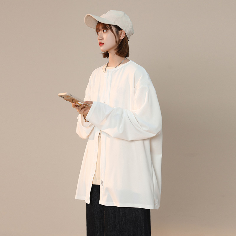 2026秋季新款中性潮流圆领宽松开衫女衬衫xz1002-1-Y56p60,男装衬衫,星座906（原电商a316-1）