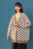 新款春秋中性棋盘格毛衣情侣潮流宽松针织开衫XZ1002-1-Y22P55，男装针织衫/毛衣，星座906（原电商a316-1）