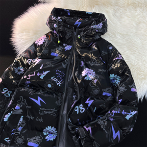中性款!菊花印花保暖加厚棉袄面包服xz1002-1-Y65P128控158图片