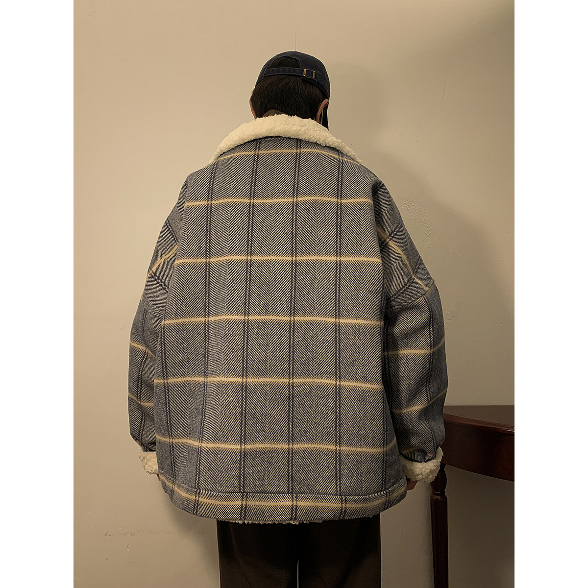 新款毛呢格子棉衣宽松加绒加厚外套上衣xz1002-1-Y73p115控139,男装棉衣,星座906（原电商a316-1）
