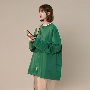 2026秋季新款中性潮流圆领宽松开衫休闲女衬衫xz1002-1-Y56p60图片