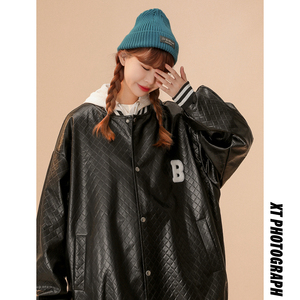 中性款！2026秋季新款PU棒球服男女宽松皮夹克xz1002-1-Y58P105图片