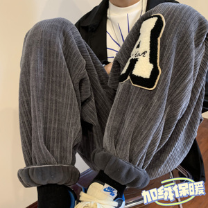 雪尼尔灯芯绒字母毛巾绣束脚裤保暖裤xz1002-1-K1058P68控88图片