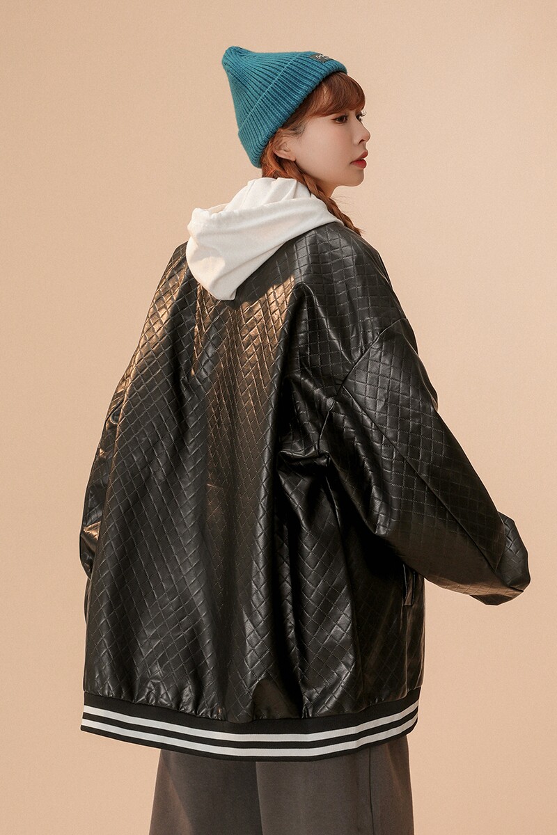 中性款！2026秋季新款PU棒球服宽松休闲皮夹克xz1002-1-Y58P105,男装夹克,星座906（原电商a316-1）