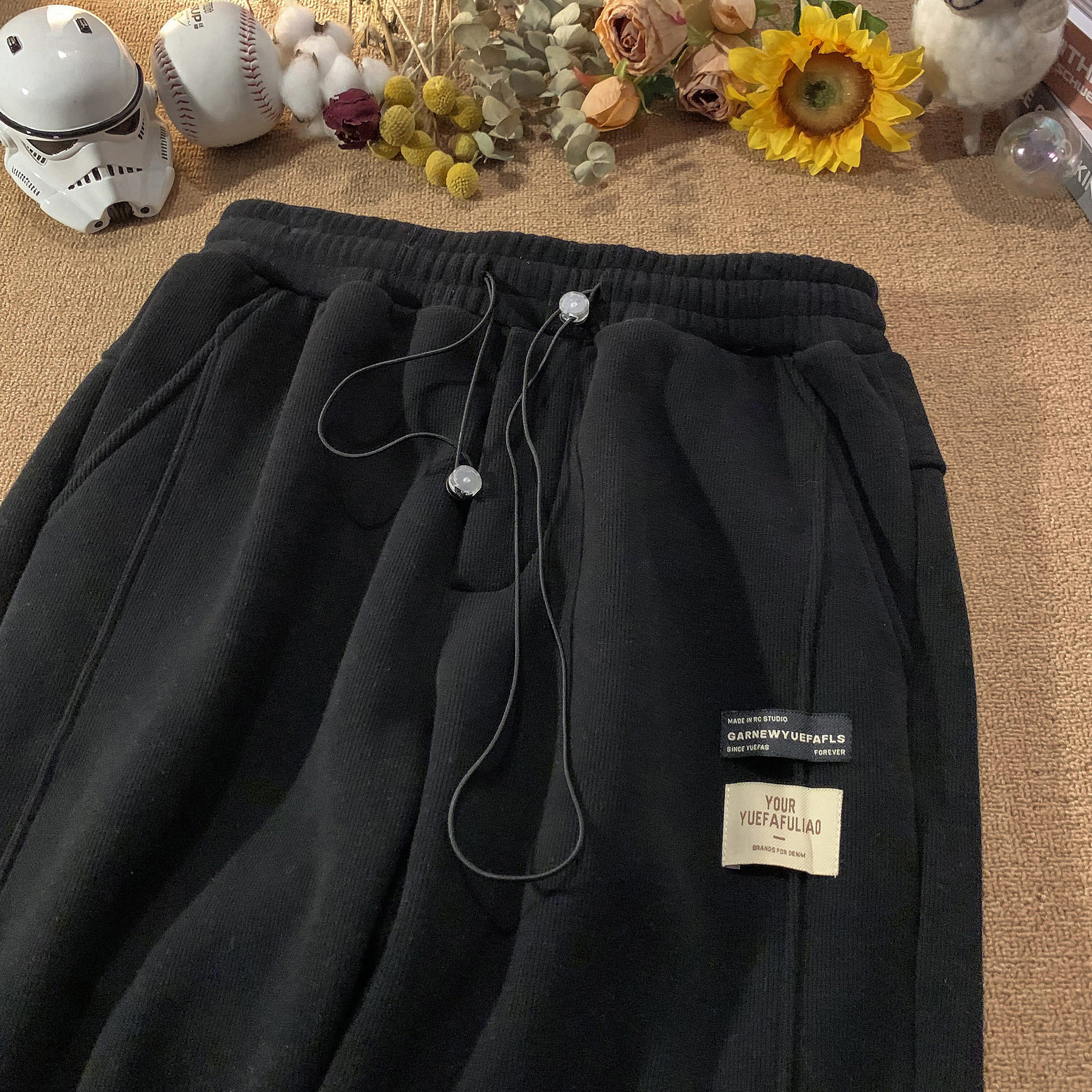 春季新款黑色高品质休闲抽绳裤直筒裤xz1002-1-k1066p55控68图片