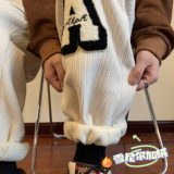 新款雪尼尔字母毛巾绣束脚裤冬季保暖裤xz1002-1-K1058P68控88，男装棉衣，星座906（原电商a316-1）