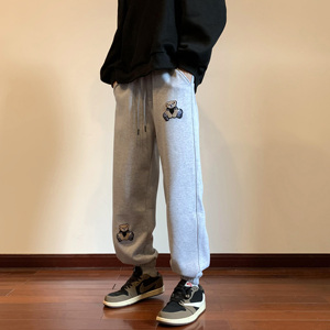 小熊刺绣加绒加厚保暖休闲裤潮男女束脚裤xz1002-1-K1057p65控78图片