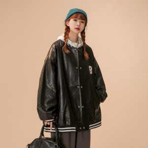 中性款！2026秋季新款PU棒球服宽松休闲皮夹克xz1002-1-Y58P105图片