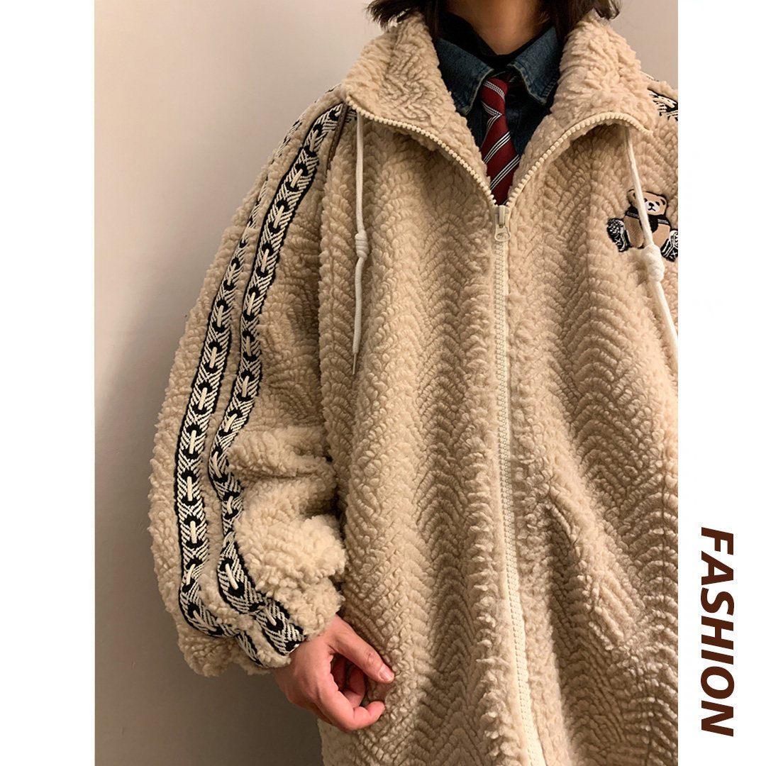 新款小熊刺绣立领羊羔绒加绒加厚棉衣xz1002-1-Y74p118控158,男装棉衣,星座906（原电商a316-1）