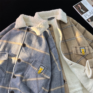 中性款!新款毛呢加绒加厚夹克潮流宽松棉衣xz1002-1-Y67p105控135图片