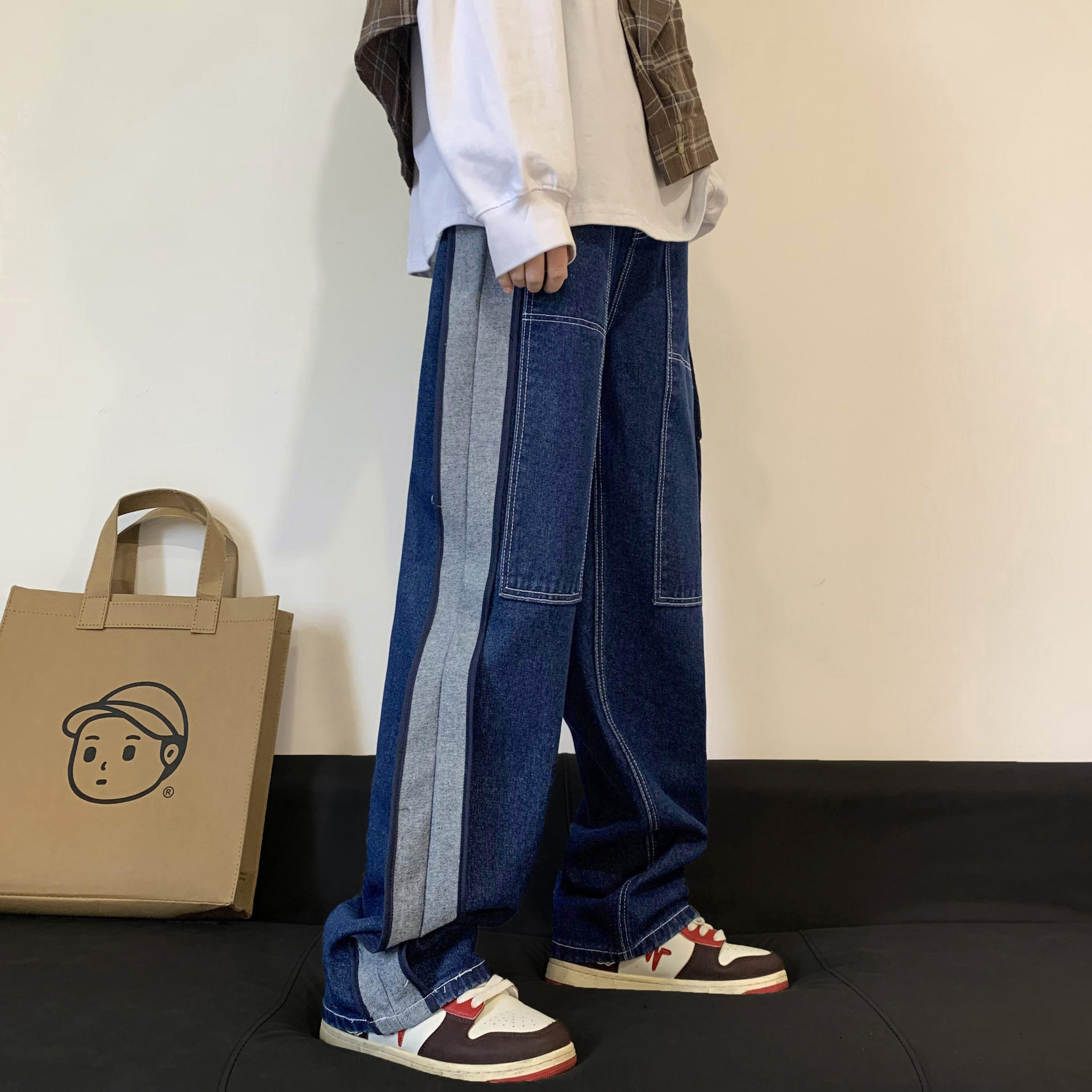 2025春季撞色直筒宽松牛流行仔裤xz1002-1-k1067p60控75,男装休闲裤,星座906（原电商a316-1）