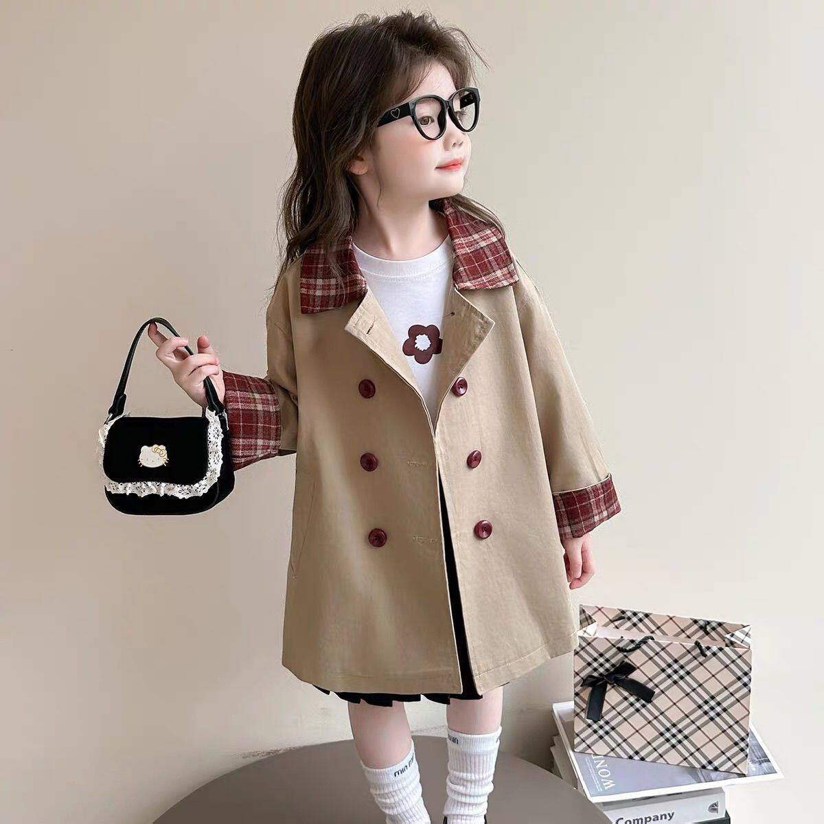 女童风衣外套秋装2025新款儿童洋气秋季女宝宝中长款韩版上衣英伦
