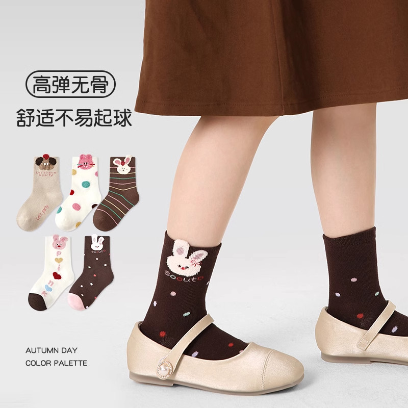 女童袜子韩版卡通可爱中筒袜儿童春秋季新款纯棉宝宝中大童短袜子